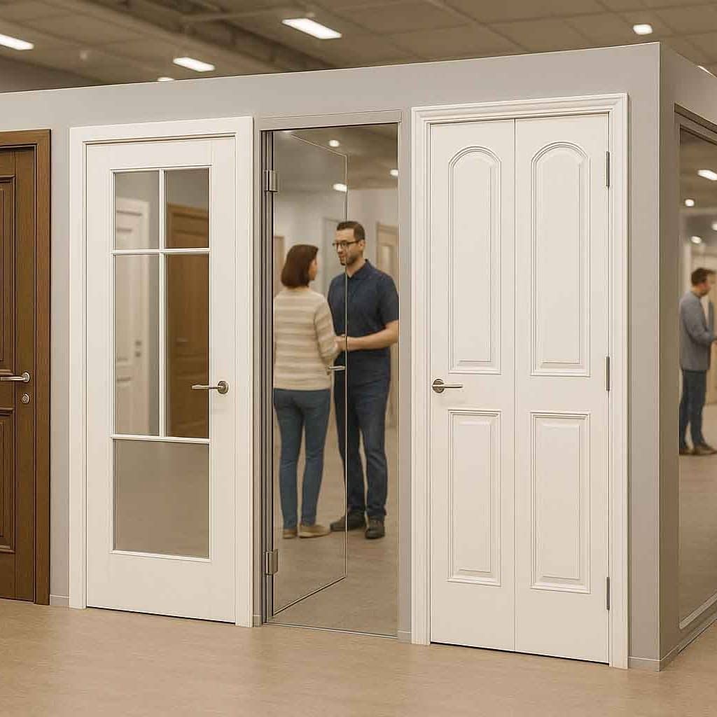 Mehrere Türen in einer Ausstellungshalle präsentiert