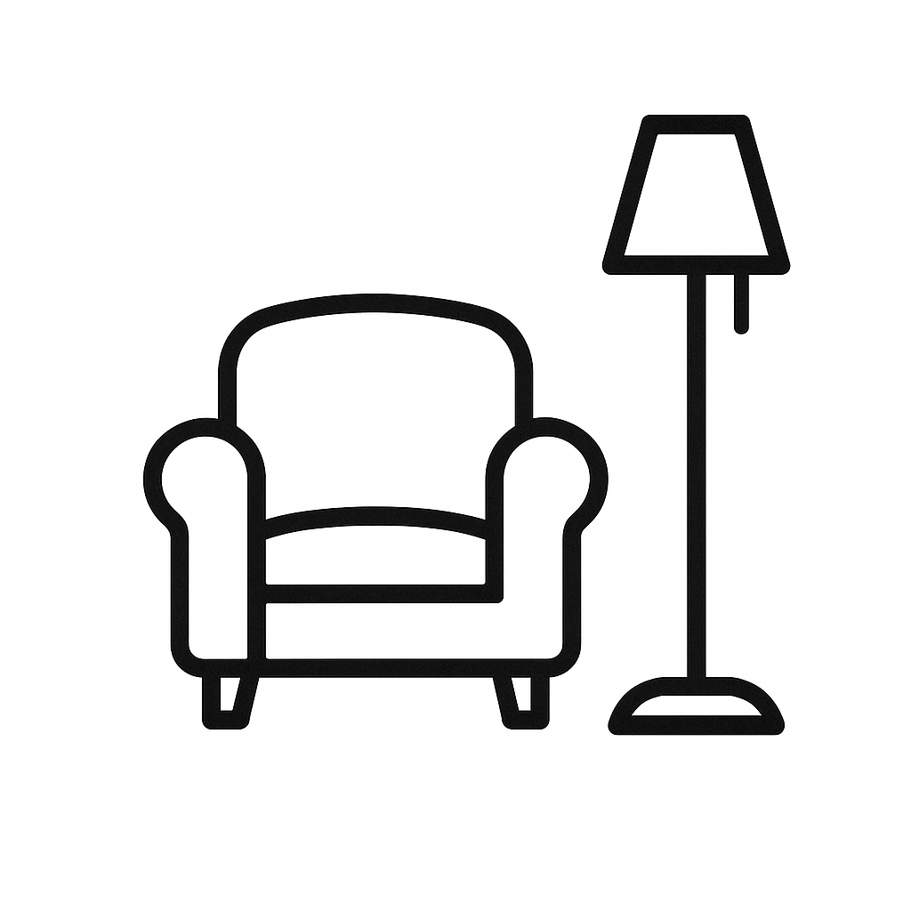 Sessel und Stehlampe, minimalistisches Design-Symbol