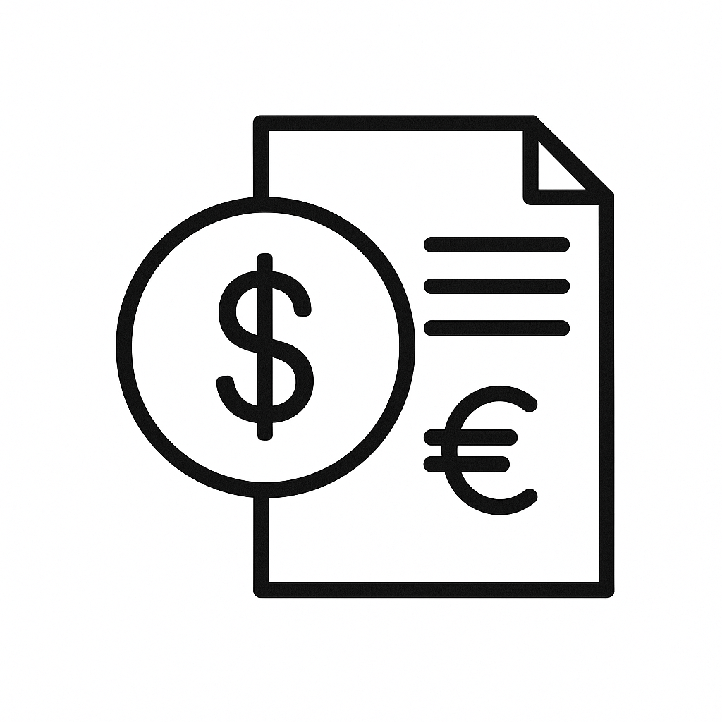 Symbol: Dollar, Euro und Dokument