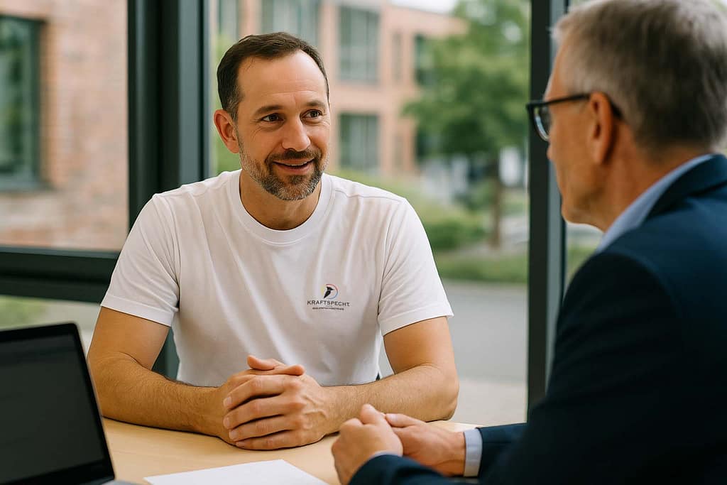Zwei Männer im Gespräch am Tisch