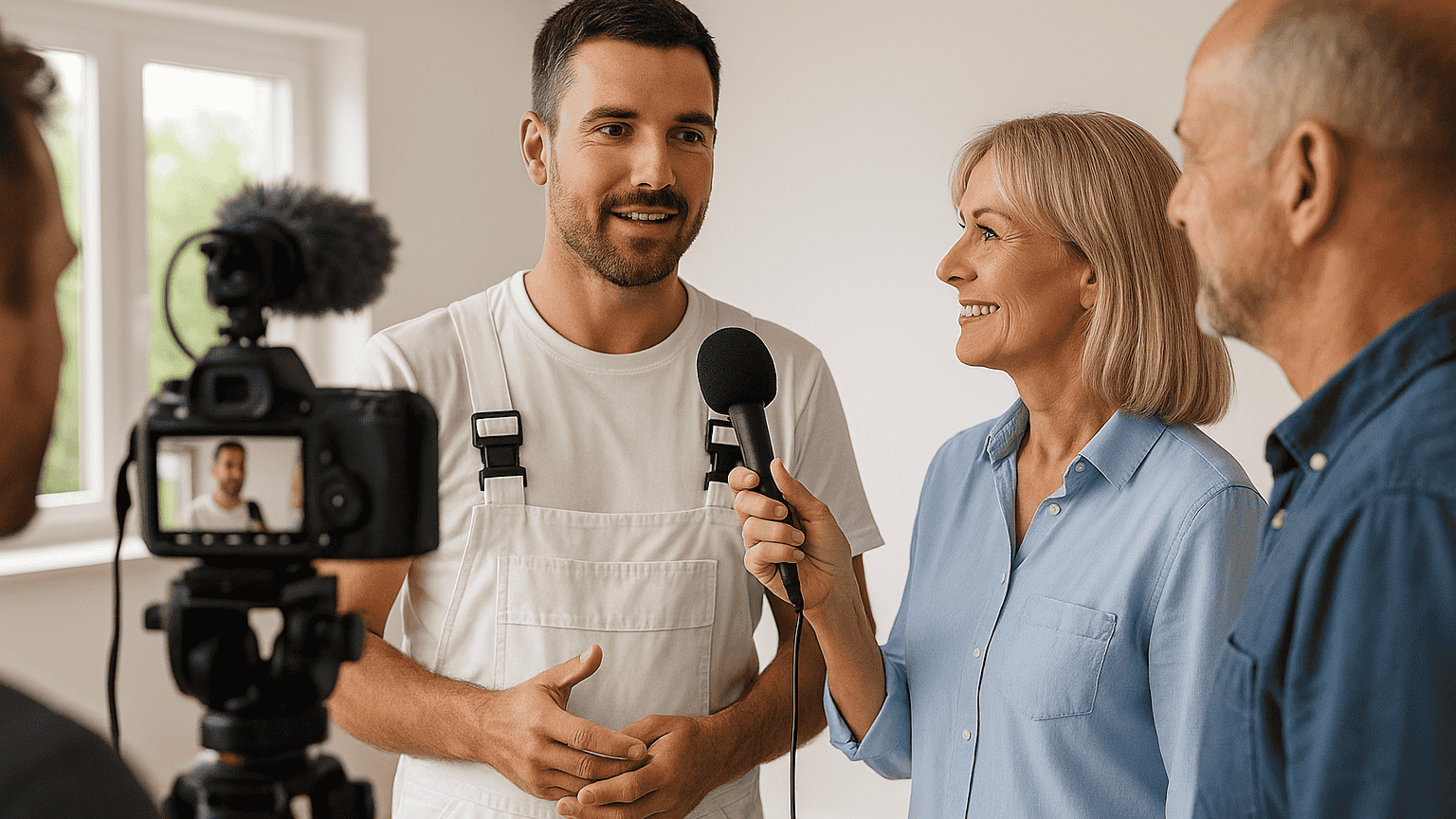 Interview mit Handwerker vor Kamera