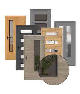 Verschiedene moderne Innentüren-Designs in verschiedenen Farben.