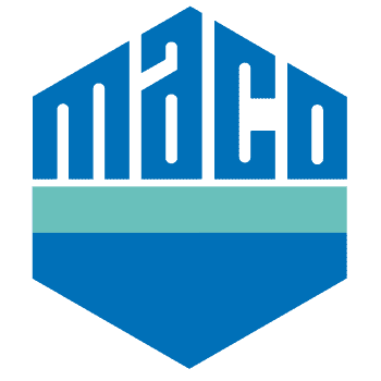 Maco Logo, blau, sechseckige Form