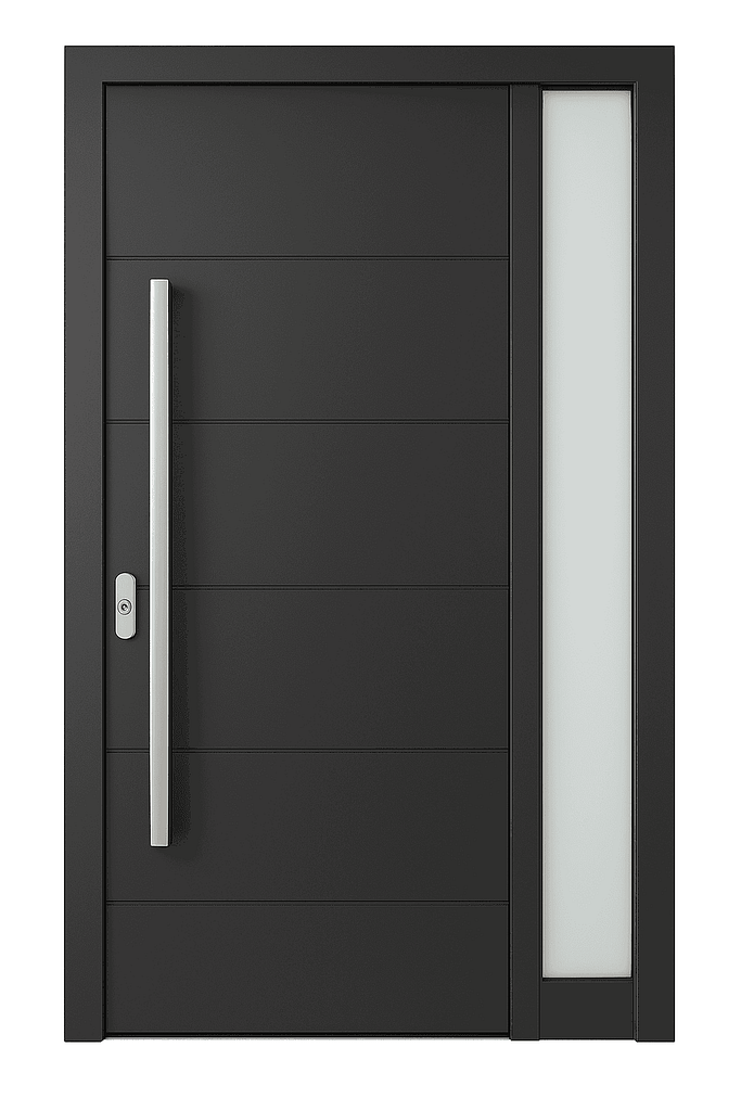 Moderne schwarze Haustür mit Seitenscheibe