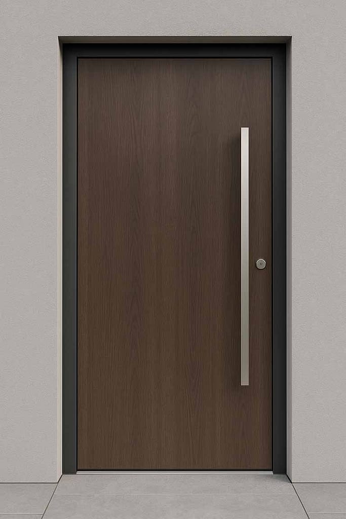 Moderne Holztür mit Metallgriff