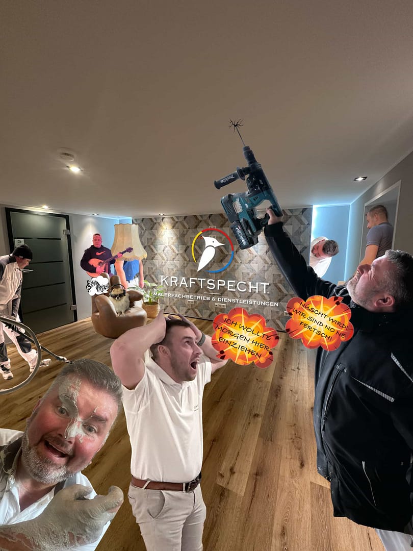 Personen renovieren einen Raum, lustige Szene.